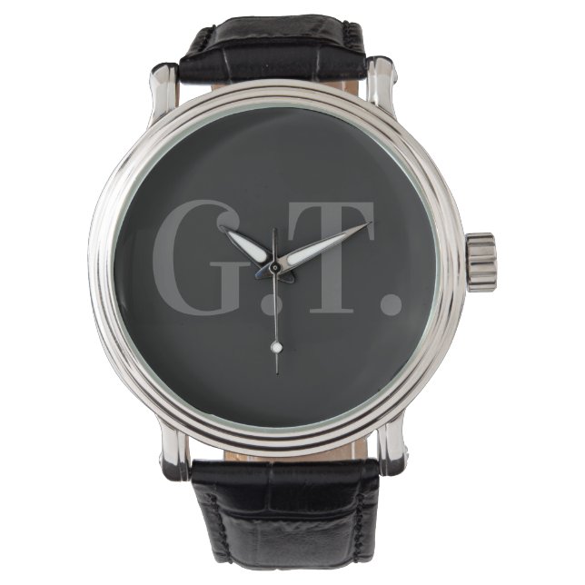 Manar Black Leather Monogram Wristwatch Armbandsur (Framsida)