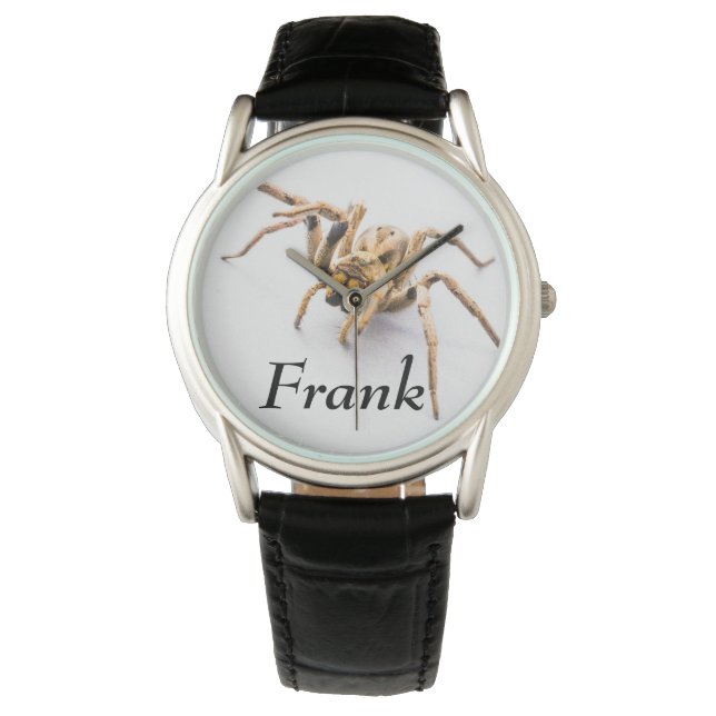 Manar Black Leather Strap Spider Watch Armbandsur (Framsida)