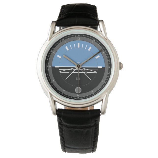 Manar Black Leather Watch Aviation Armbandsur (Framsida)