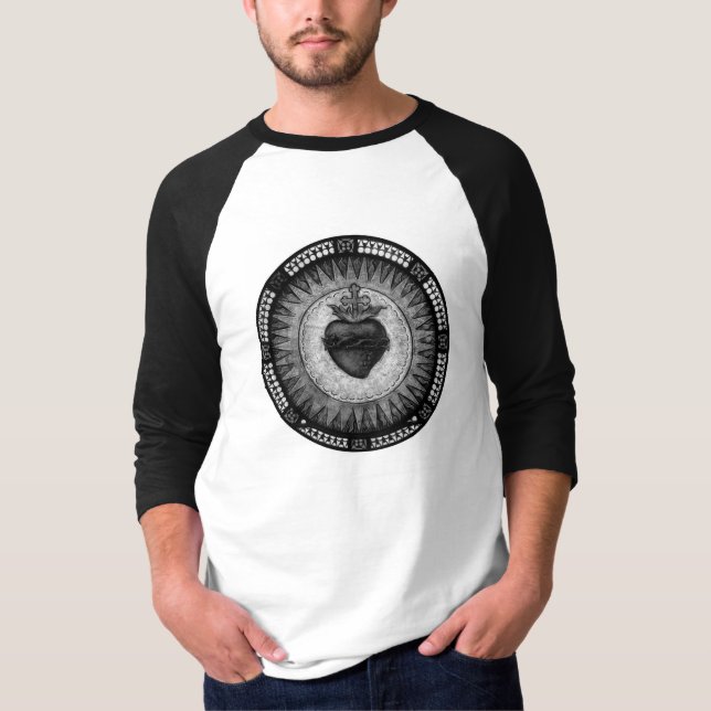 Manar Black och White Helig Heart Raglan Shirt T (Framsida)