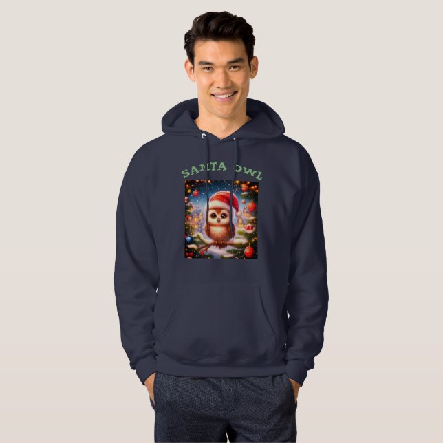 Manar Black Santa Uggla Hooded Sweatshirt (Hel framsida)