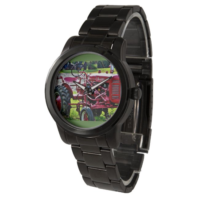 Manar Black Stainless Steel Tractor Armbandsur (Vinklad)