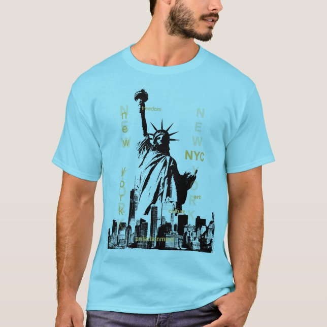 Manar Blue Horizon Nyc Liberty Statue Manhattan T Shirt (Framsida)