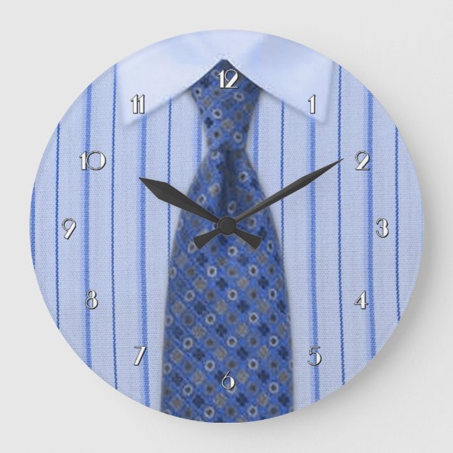 Manar Blue Shirt and Tie Novelty Wall Clock Stor Klocka (Framsida)