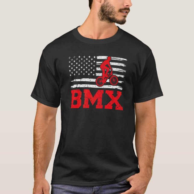 Manar Bmx Biking Retro Stil American Flagga Bmx Fa T Shirt (Framsida)