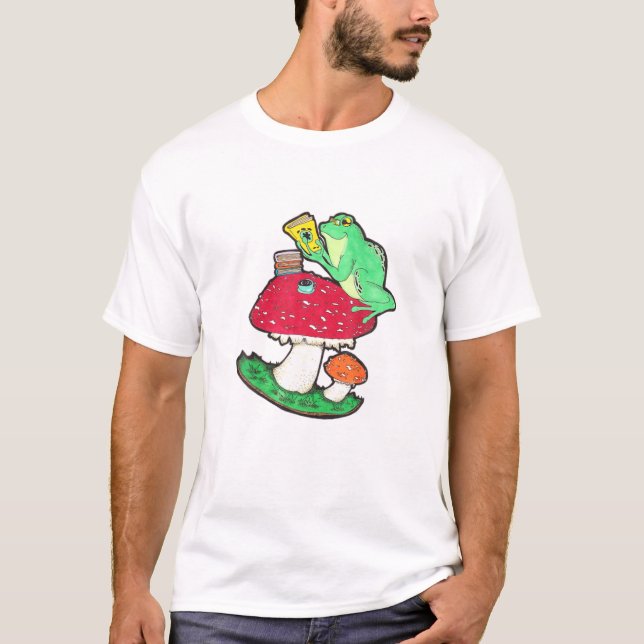 Manar Bok Bookish Frog Amphibians Reading Bok Lov T Shirt (Framsida)
