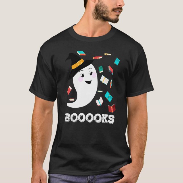 Manar Boooks Librarian Halloween Cute Ghost Flies T Shirt (Framsida)