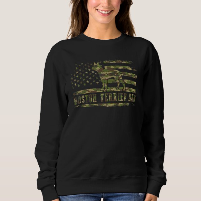 Manar Boston Terrier Pappa Camouflage American Fla T Shirt (Framsida)