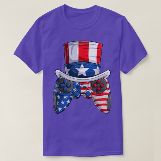Manar Boy Fjärde juli, American Flagga Video Game T Shirt (Design framsida)