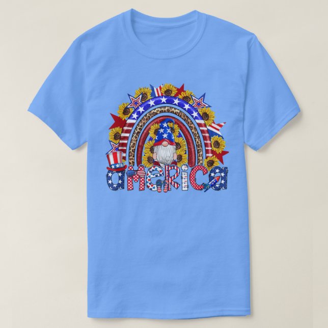 Manar Boys Patriotic American Gnome SunBlom Rainbo T Shirt (Design framsida)