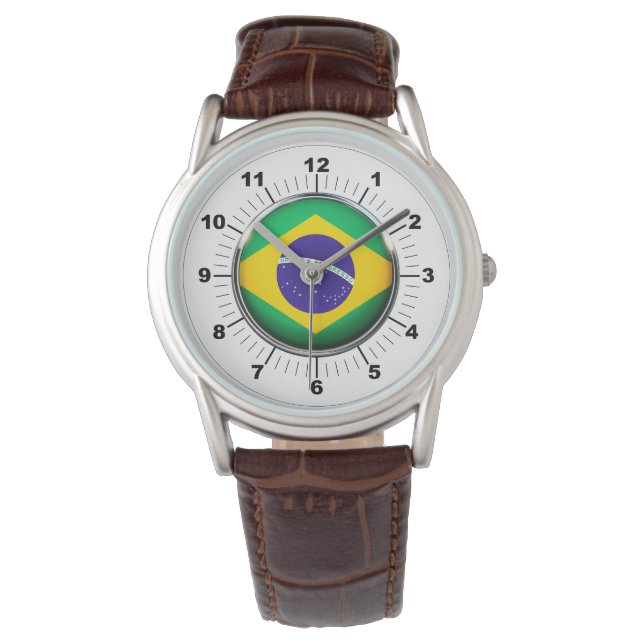 Manar Brasilien Flagga Classic Brown Leather Watch Armbandsur (Framsida)