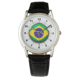 Manar Brasilien Flagga Krona Black Leather Strap W Armbandsur