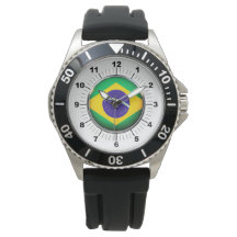 Manar Brasilien Flagga Krona Black Rubber Strap Wa