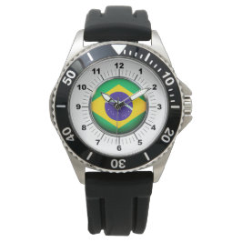 Manar Brasilien Flagga Krona Black Rubber Strap Wa Armbandsur