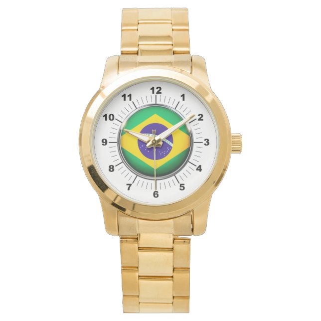 Manar Brasilien Flagga Oversized Guld Bracelet Wat Armbandsur (Framsida)