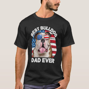 Manar Bulldog Pappa American Flagga English Bulldo T Shirt