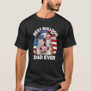 Manar Bulldog Pappa American Flagga English Bulldo T Shirt