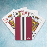 Manar Burgundy Monogrammed-kort för uppspelning Casinokort<br><div class="desc">De här manar-spelkorten har burgundisk,  vit och svart tävla rand på dem. Dessutom har de en ställe för ditt monogram i vitt. De här spelkorten är en klassisk gåva till din man. Copyright Kathy Henis</div>