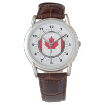 Manar Canada Flagga Classic Brown Leather Watch