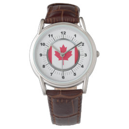 Manar Canada Flagga Classic Brown Leather Watch Armbandsur