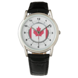 Manar Canada Flagga Krona Black Leather Strap Watc Armbandsur