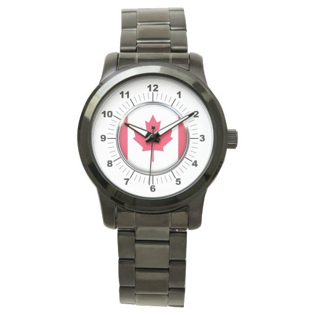 Manar Canada Flagga Oversized Black Bracelet Watch Armbandsur (Framsida)