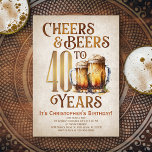 Manar Cheers & Öl Funny 40:e födelsedagen Inbjudningar<br><div class="desc">Fira de stora 4-0 med stil och humor med den här vintagens ölfödelsedag. Den gyllene typografin är elegant och framkallar ett coola glas öl, ge det en klassisk vintage. Perfekt för mannen (eller kvinnan!) i ditt liv som kärlek sina lagrar, butiker och andra öl. Perfekt för 40-årsdagen party för öl...</div>