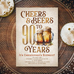 Manar Cheers & Öl Funny 90:e födelsedag Inbjudningar<br><div class="desc">Fira de stora 9-0 med stil och humor med den här vintagens ölfödelsedag. Den gyllene typografin är elegant och framkallar ett coola glas öl, ge det en klassisk vintage. Perfekt för mannen (eller kvinnan!) i ditt liv som kärlek sina lagrar, butiker och andra öl. Perfekt för den 70:e födelsedagsfesten för...</div>