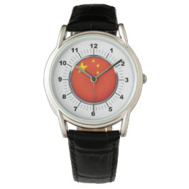 Manar China Flagga Black Leather Strap Watch Armbandsur