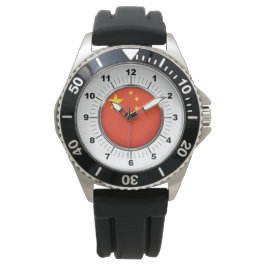 Manar China Flagga Black Rubber Strap Watch Armbandsur