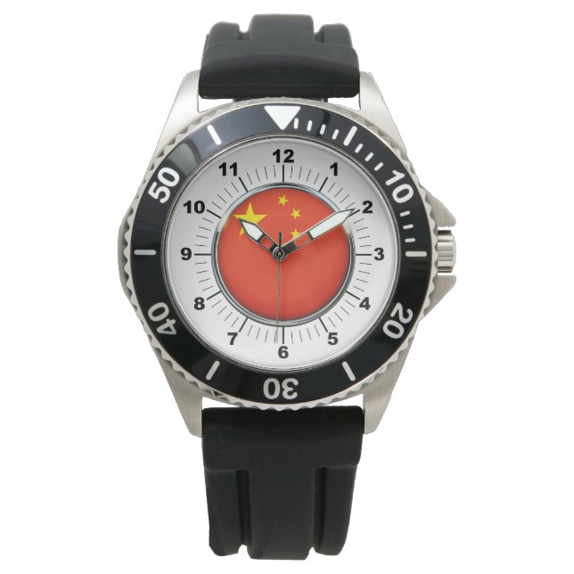 Manar China Flagga Black Rubber Strap Watch Armbandsur (Framsida)