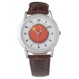 Manar China Flagga Classic Brown Leather Watch Armbandsur