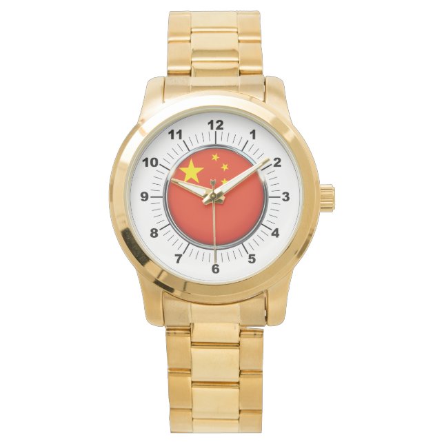 Manar China Flagga Oversized Guld Bracelet Watch Armbandsur (Framsida)