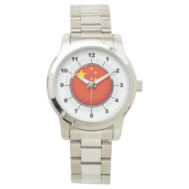 Manar China Flagga Oversized Silver Bracelet Watch Armbandsur (Framsida)