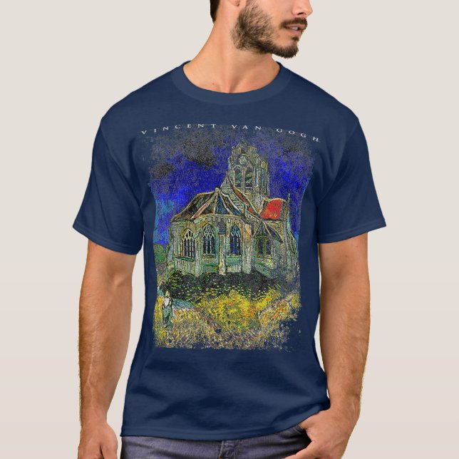 Manar Church vid Auverssuroise Van Gogh Painting T Shirt (Framsida)