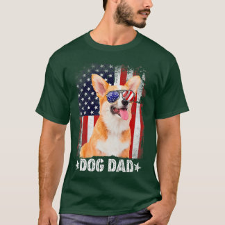 Manar Classic Corgi Hund Pappa USA flagga Fars dag T Shirt