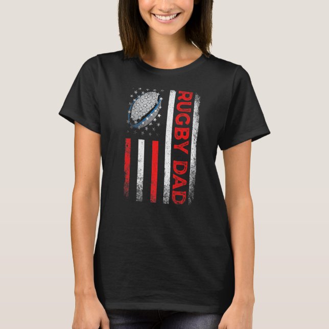 Manar Classic Retro American Flagga Rugby Pappa Ma T Shirt (Framsida)