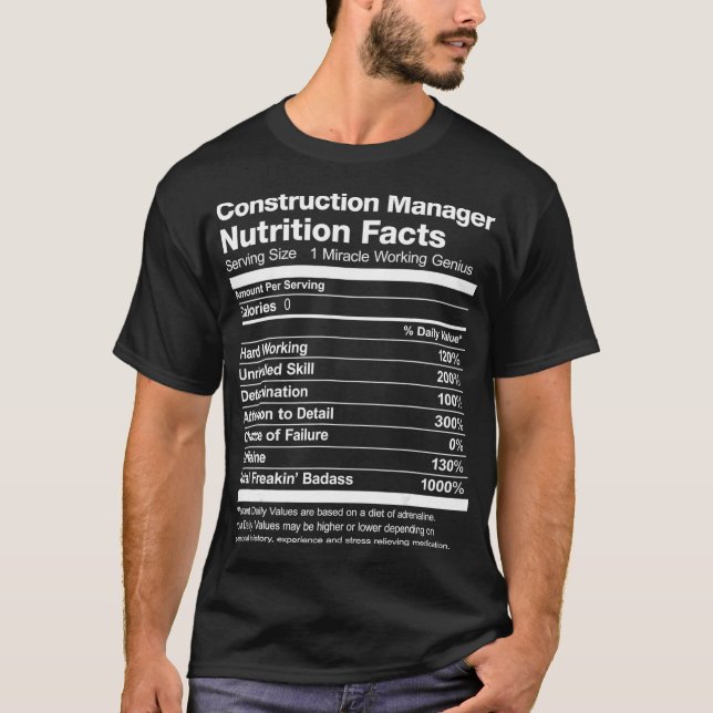 Manar Construction Manager Nutrition Facts Funny T Shirt (Framsida)