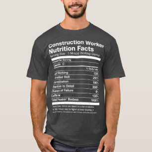 Manar Construction Worker Nutrition Facts Funny T Shirt