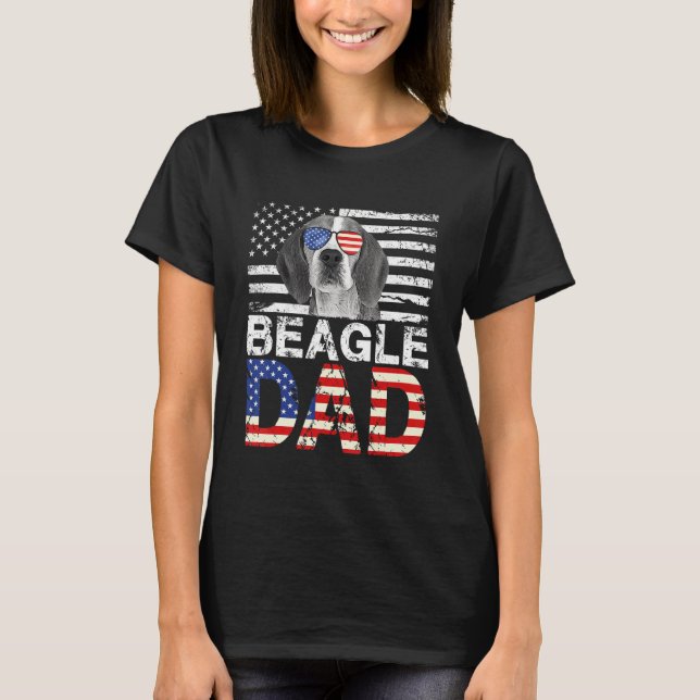 Manar Coola Beagle Pappa USA flagga Patriotic Far  T Shirt (Framsida)