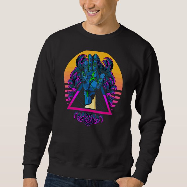 Manar Coola Retro Robot Hand Sunset 80s and 90s Ti Lång Ärmad Tröja (Framsida)