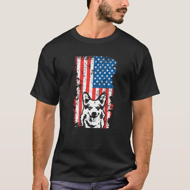 Manar Corgi Hund American Flagga 4 juli T Shirt (Framsida)