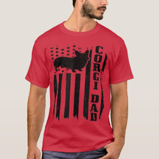Manar Corgi Pappa Vintage American Flagga Patrioti T Shirt