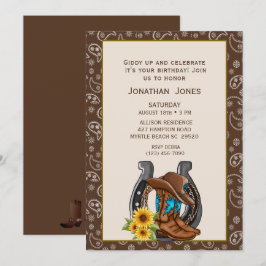 Manar Cowboy Boots Horseshoe Birthday Investigatio Inbjudningar