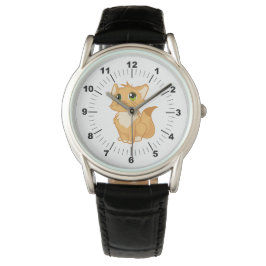 Manar Cute Cat Black Leather Strap Watch Armbandsur