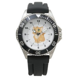 Manar Cute Cat Black Rubber Strap Watch Armbandsur