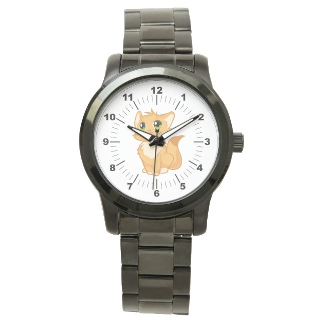 Manar Cute Cat Oversized Black Bracelet Watch Armbandsur (Framsida)