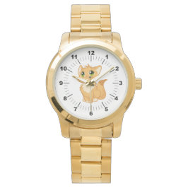 Manar Cute Cat Oversized Guld Bracelet Watch Armbandsur
