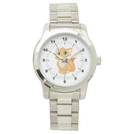 Manar Cute Cat Oversized Silver Bracelet Watch Armbandsur