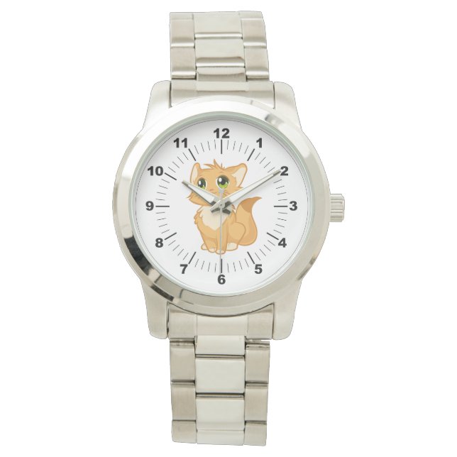 Manar Cute Cat Oversized Silver Bracelet Watch Armbandsur (Framsida)